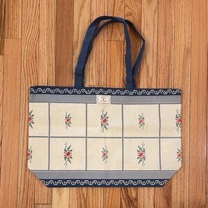 Sezane Floral Canvas Tote in Navy and Cream